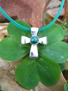 Sterling Silver Gift Of God Ribbon Cross With Malachite